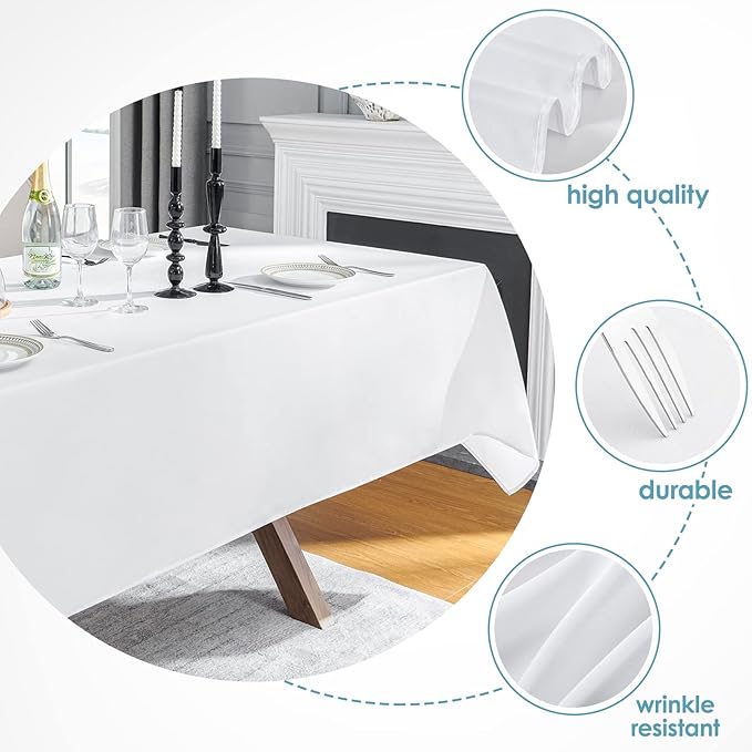 VidaFete 1 Pack 60 * 84inch Rectangle Tablecloth Polyester Table Cloth竊똕tain Resistant and Wrinkle Polyester Dining Table Cover for Kitchen Dinning Party Wedding Tabletop Buffet Decoration(White)