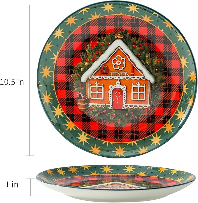 glowworm Christmas Dinner Plates, 10.5 Inch Ceramic Dinner Plates Set of 6, Salad Plates Set for Kitchen, Restaurant, Christmas Gift, Microwave, Oven & Dishwasher Safe