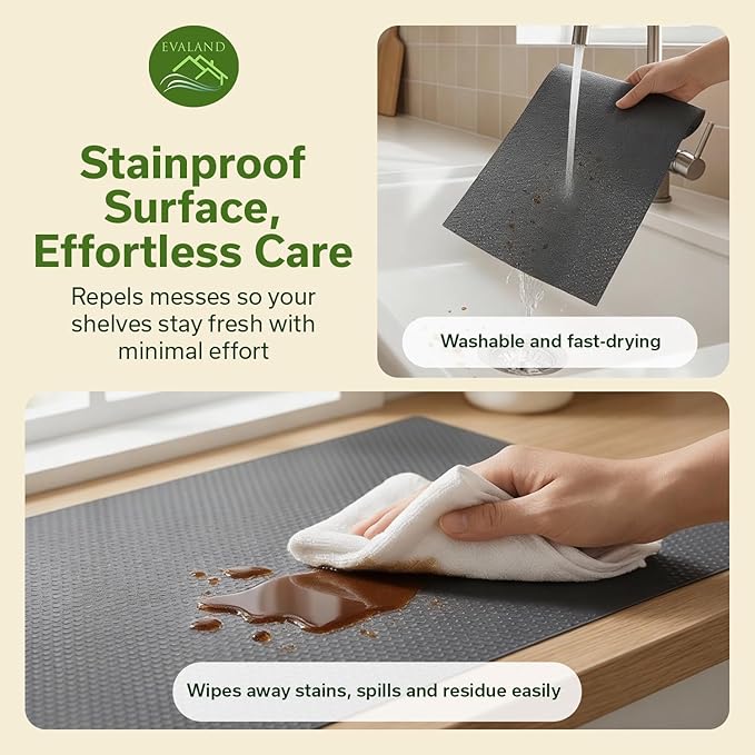 EVALAND Shelf Liners for Kitchen Cabinets Non-Adhesive 17.7" x 33 FT Grey Drawer Liner Non Slip, Washable Cabinet Liner, Waterproof Shelf Liners for Cabinets, Refrigerator Bathroom Pantry Cabinet Mat