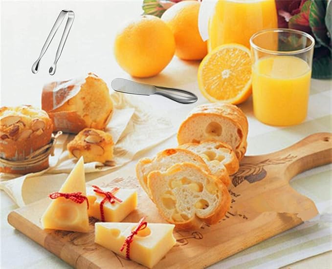 Spreader Knife Set,6-Piece Cheese and Butter Spreader Knives,Mini Serving Tongs,Stainless Steel Multipurpose Butter Knives