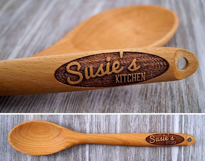 Personalized Engraved Wooden Spoon ??Custom Name & Kitchen Script | Solid Beech Wood Cooking & Baking Gift