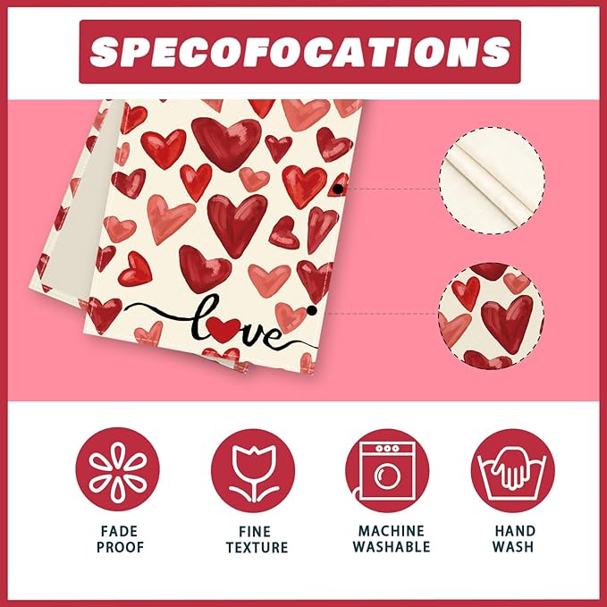XCHI Watercolor Red Love Hearts Valentine?셲 Day Table Runner Table Decoration for Party Home Kitchen Dining Holiday Decor 13x48 Inch