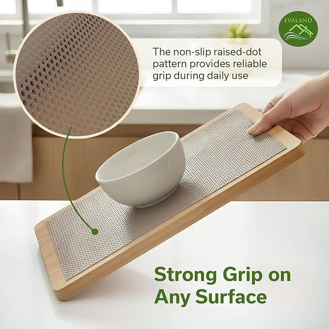 EVALAND Shelf Liners for Kitchen Cabinets Non-Adhesive 12" x 33 FT Beige Drawer Liner Non Slip, Washable Cabinet Liner, Waterproof Shelf Liners for Cabinets, Refrigerator Bathroom Pantry Cabinet Mat