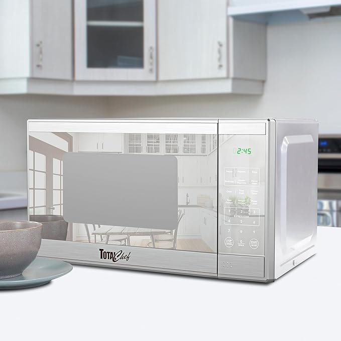 Total Chef 0.7 Cu Ft Microwave Oven ??Compact Countertop Microwave, Small Stainless Steel Kitchen Appliance with Digital Touch, Pre-Set Functions, 10??Turntable, 700 Watt, Microondas Pequeños