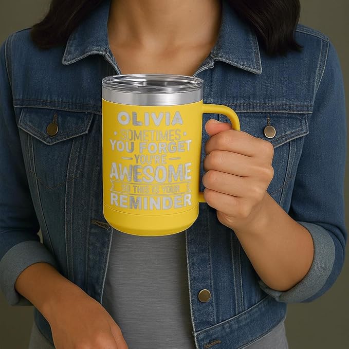 Personalized Inspirational Travel Coffee Mug, Inspirational Gifts for Men Dad Wife Sister Women, Custom Birthday For Him Her, Customized You?셱e Awesome Tumbler, Teacher Coworker Gifts 15oz Yellow