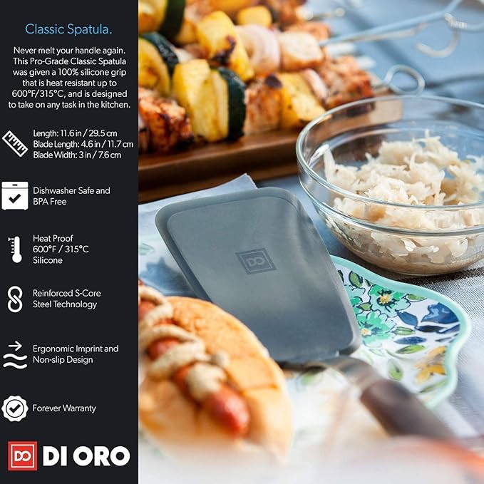 DI ORO Silicone Turner Spatula - Kitchen Spatulas for Nonstick Cookware - Flexible & Thin Cooking Turner for Flipping Pancakes & Eggs - 600째F High Heat-Resistant & BPA Free - Dishwasher Safe (Black)