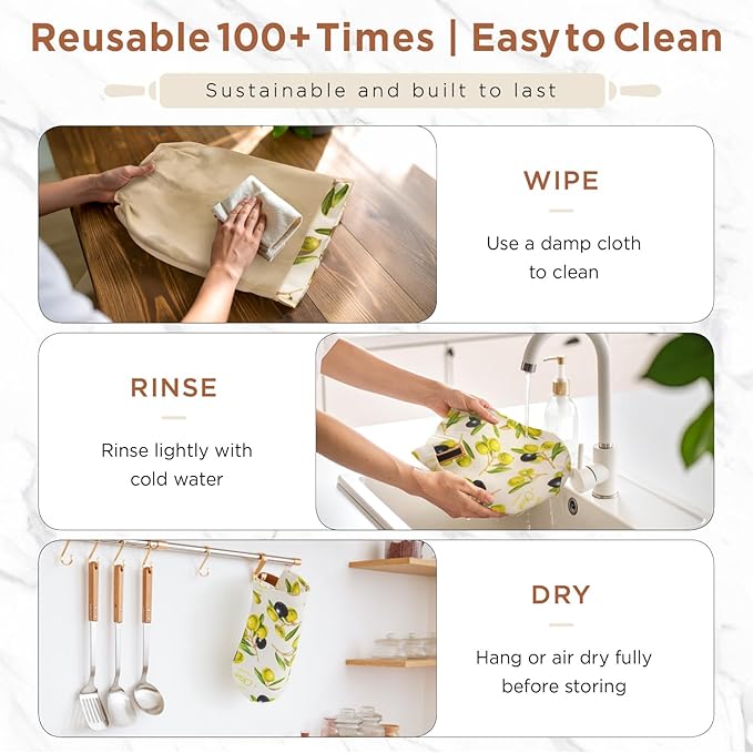 Reusable Beeswax Bread Bag for Homemade Sourdough, Natural Sourdough Bread Storage Bags, Keep Fresh, Bakery Essentials(Olive) | Breathable material, Freezer safe, Reusable, Durable, Extra-large
