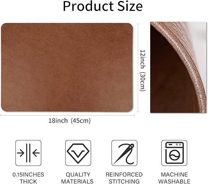 EDanle Cowhide Pattern Faux Leather Placemats Set of 6,Heat Resistant Non-Slip Waterproof Wipeable Washable Kitchen Dining PU Table Place Mats,Double-Sides Available,Dark Coffee
