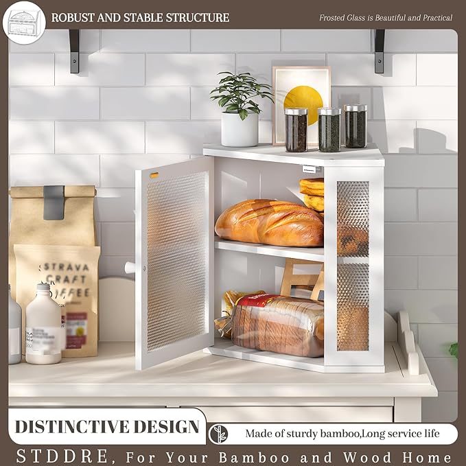 Corner Bread Box Kitchen Countertop Extra Large Capacity Farmhouse Bread Box, Corner Countertop Storage, Double Layer Bread Holder (White, Large)