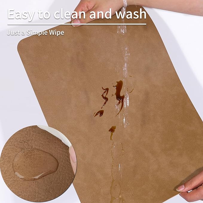 EDanle Cowhide Pattern Faux Leather Placemats Set of 6,Heat Resistant Non-Slip Waterproof Wipeable Washable Kitchen Dining PU Table Place Mats,Double-Sides Available,Light Coffee
