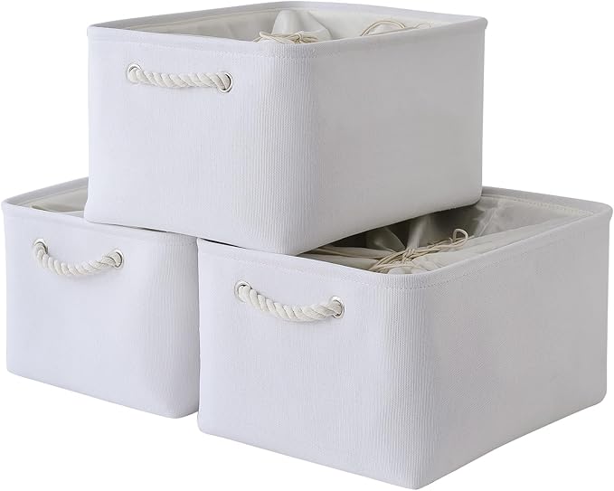 TheWarmHome Storage Basket for Gifts Empty - X Large - 3 Pack 17.7L횞13.8W횞9.8H in Collapsible Storage Bin for Shelves, Toy Box Storage for Gifts Book Laundry (White)