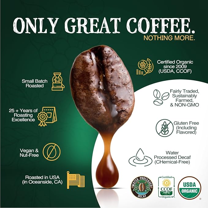 The Bean Organic Coffee Company 50/50 (Half Caff) French Roast, 50% Decaf, Dark Roast, Ground Coffee, 16-Ounce Bag, Caf챕 Molido Tostado Org찼nico descafeinado