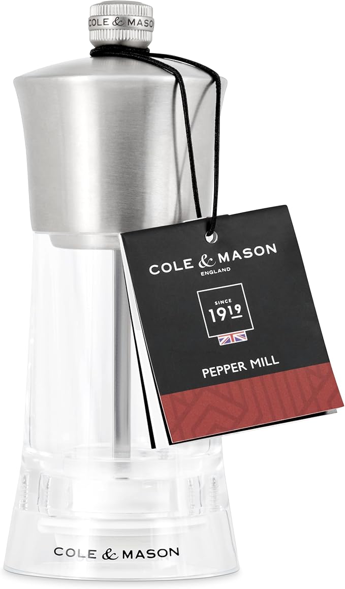 Cole & Mason Bromley Pepper Mill, 6" - Pepper Grinder with Ultra-Sharp Grinding Mechanism - Flavor-Enhancing Pepper Shaker - Refillable Mill with Adjustable Grinding - Acrylic, Pepper Mill
