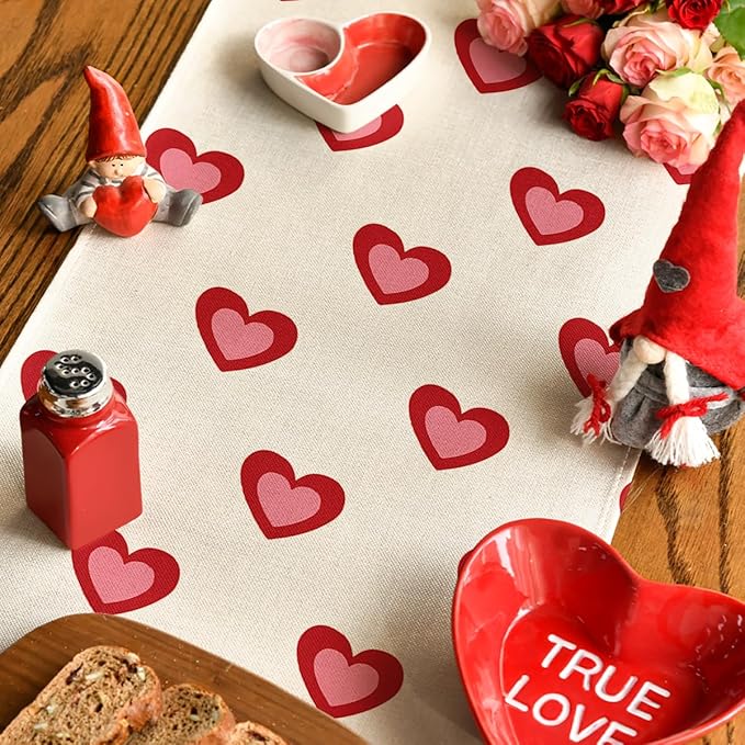 Artoid Mode Love Hearts Table Runner, Wedding Kitchen Dining Table Decoration for Home Party Decor 13x72 Inch