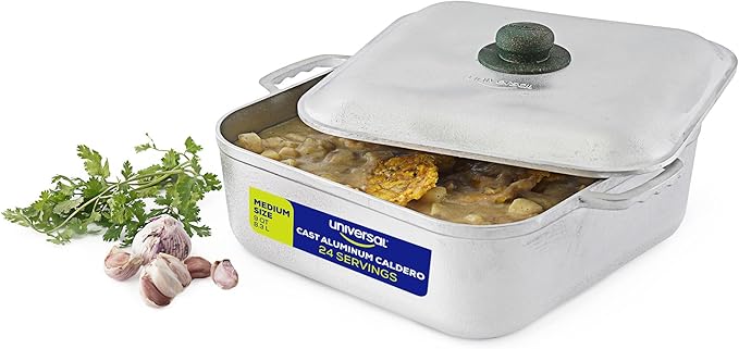 Universal Unique Square Caldero (9 Quart - 24 Cups), Stainless Aluminum Pot, Oven Safe, Even Heat Distribution and Fast Cooking Dutch Oven Pot with Lid, Ideal for Rice, French Fries, and More