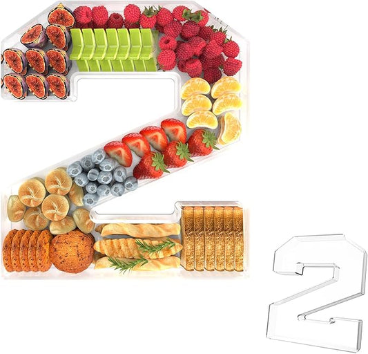 11" Acrylic Number Charcuterie Tray, Fillable Number Charcuterie Box for Food, Reusable Serving Cake Candy Dish Display Tray for Birthday Anniversary Party Decoration (Square Number 2)