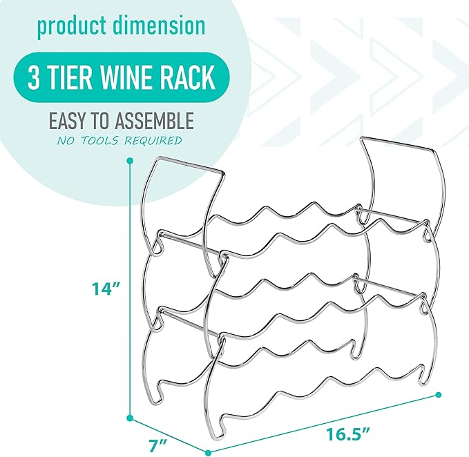 Sorbus Metal Wine Racks Countertop - 3 Tier Stackable Wine Rack - Bottle Rack Holds 12 Wine Bottles for Home, Bar, or Wine Cellar, Free-Standing Wine Rack for Inside Cabinet Wine Storage (Silver)