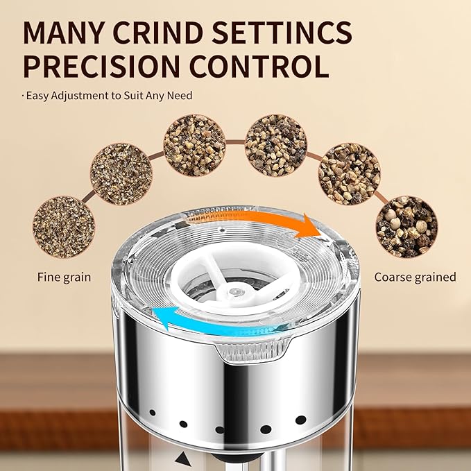 Electric Salt and Pepper Grinder Set Automatic Refillable Salt and Pepper Grinders with LED Light Pepper Grinder Kitchen Gadgets Adjustable Coarseness,One Handed Operation, Large Capacity