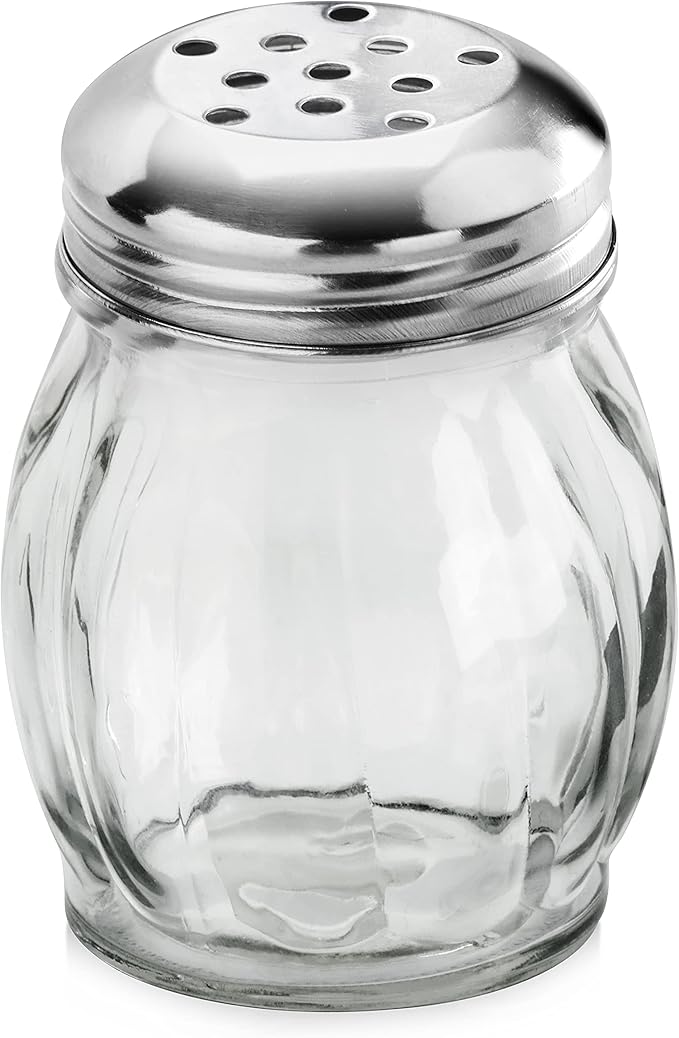 New Star Foodservice 22377 Glass Swirl Cheese & Crushed Red Pepper Shaker with Stainless Steel Perforated Top, 6-Ounce, Set of 12
