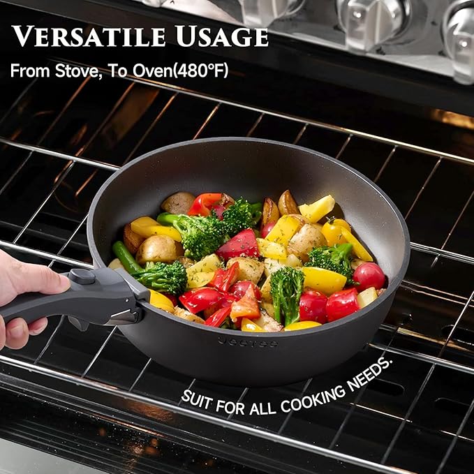 JEETEE 20pcs Titanium Reinforced Pots and Pans Set Non Stick, Nonstick Cookware Set with Detachable Handle, Induction Kitchen Cookware Sets Removable Handles, RV Cooking Set, Oven/Dishwasher Safe