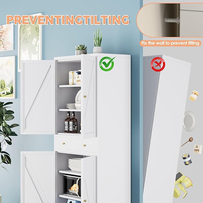 METAN Kitchen Pantry Storage Cabinet with 2 Drawers for Kitchen,Living Room,Metal Storage Cabinets with 4 Adjustable Shelves,Assembly Required,White