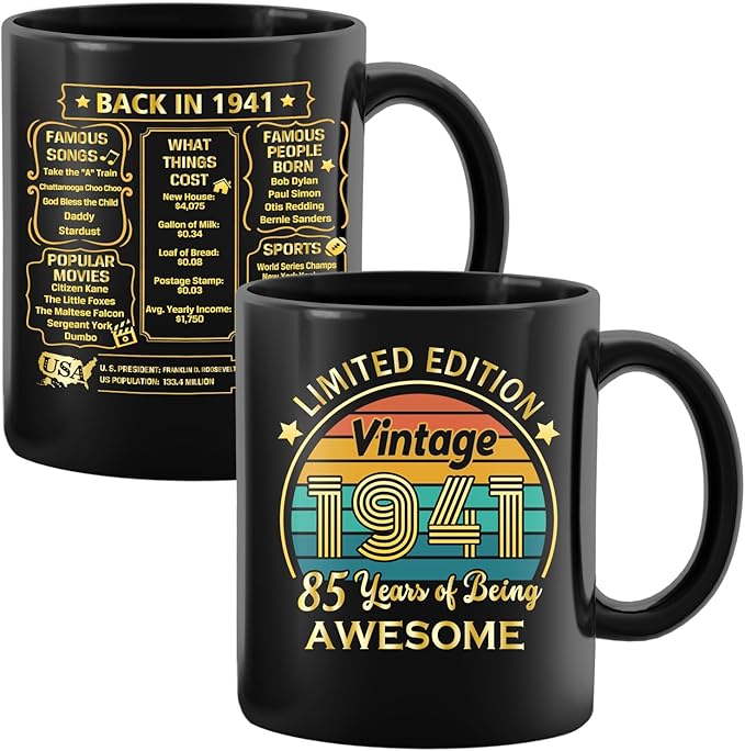 QUPT 85th Birthday Gifts for Women Men, 85th Birthday Gifts for Him, 1941 Birthday Gifts for Women Men, 85 Years Old Gifts, 1941 Birthday Gifts for Her Him, 85th Birthday Presents Coffee Mug