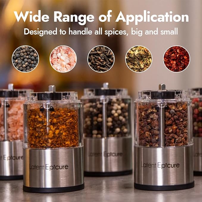 Electric Salt & Pepper Grinder Set ??Battery Operated Stainless-Steel Mills & Shakers with Light, Adjustable Ceramic Grinders & Acrylic Rest Tray