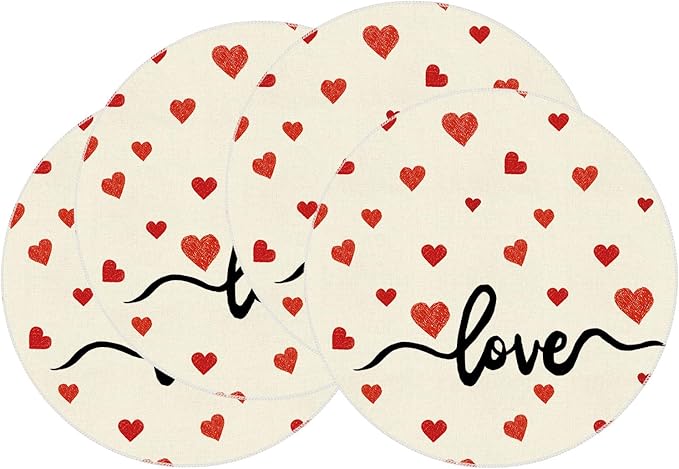 XCHI Red Little Love Hearts Valentine's Day Round Placemats Set of 4 Table Mats for Party Home Kitchen Dining Table Decorations 14x14 Inch