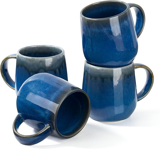 bestone Coffee Mugs Set of 4竊?5 oz Large Coffee Mugs, Ceramic Mugs with Handles,etc Coffee Mugs, Cups for Coffee Cereal Latte 竊똌icrowave & Dishwasher safe竊똃ark Blue