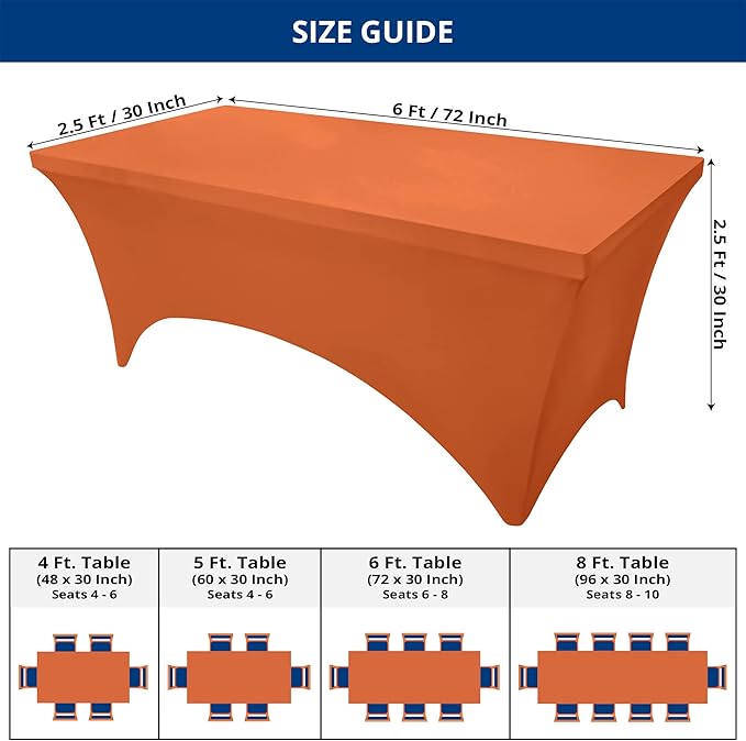 Utopia Kitchen Spandex Tablecloth 2 Pack [6FT, Orange] Tight, Fitted, Washable and Wrinkle Resistant Stretch Table Cloth Rectangle Cover for Trade Show, Weddings & Parties [72Lx30Wx30H Inch]