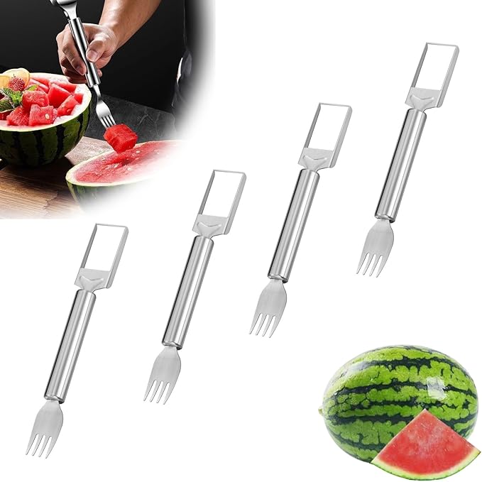 Watermelon Cutter ??2025 Upgraded Stainless Steel 2-in-1 Fork Slicer Tool | Portable & Multi-Functional for Effortless Fruit Slicing at Home, Parties, Camping & Kitchen Use (4, A)