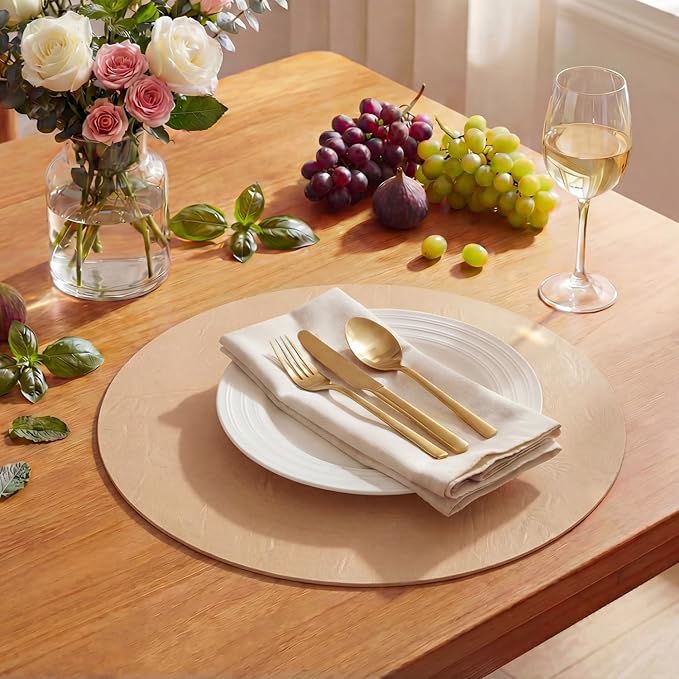 Artoid Mode Pink Faux Leather Placemats Set of 4, 15 Inch Waterproof Wipeable Heat Resistant Place Mats, Reversible Table Mats for Spring Kitchen Dining Decor