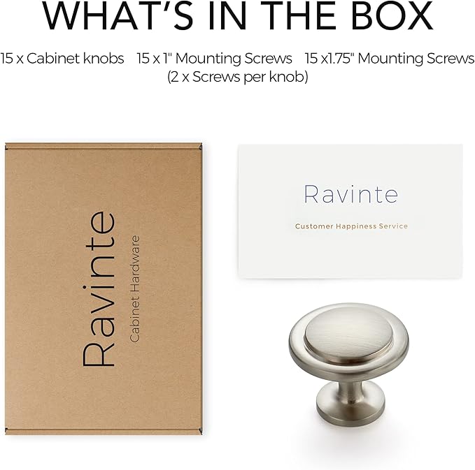 Ravinte 15 Pack 1-1/4 inch Kitchen Cabinet Knobs Dresser Knobs Drawer Knobs Brushed Nickel Zinc Knobs Drawer Pulls Door Knobs Dresser Drawer Handles Knobs for Dresser Drawers