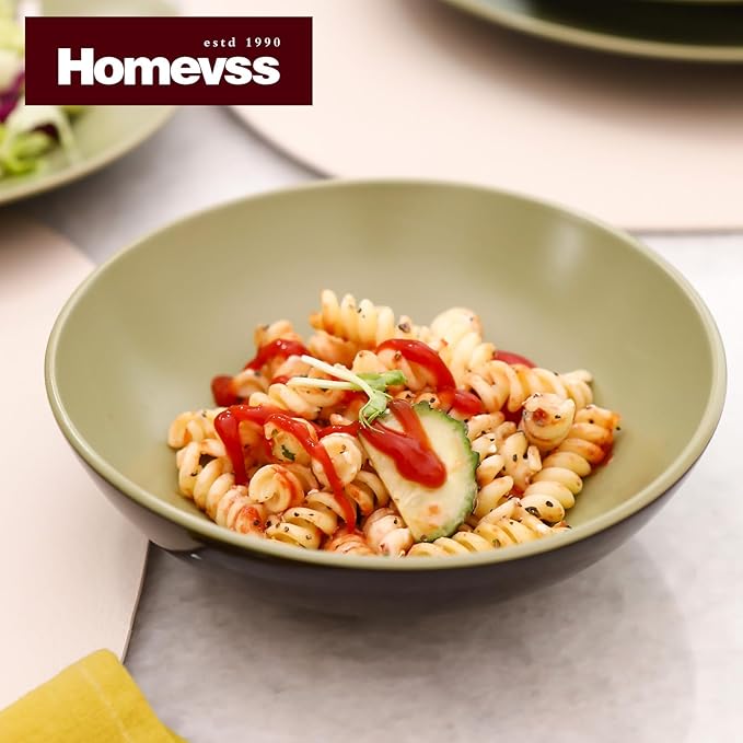 Stoneware Two-Tone Colors Life 12pc Dinner Set竊?Outside Shiny Black + Inside Matte Glaze Olive)