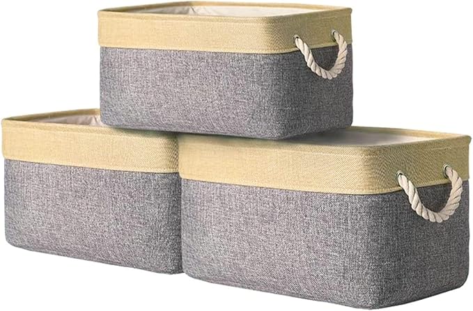 TheWarmHome Fabric Storage Bins Baskets for Organizing, Large Sturdy Storage Basket W/Handles, Decorative Foldable Storage Baskets for Shelves Closet Nursery Toy (Large - 3 Pack 15.7L횞11.8W횞8.3H)