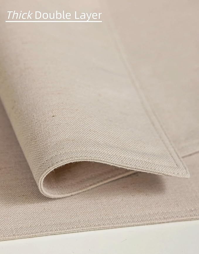 Placidy Linen Cloth Table Placemats Set of 4 Beige Dining Table Mats for Indoor Neutral Boho Kitchen Plate Place Mats Washable Water Repellent 12x18 Inch