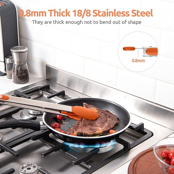600쨘F Heat Resistant Kitchen Tongs: U-Taste 16 inch Extra Long Large Silicone Cooking Tong with Sturdy Non Stick Rubber Tips & Non Slip Silicon Coated 18/8 Stainless Steel Handle for Grill BBQ(Orange)