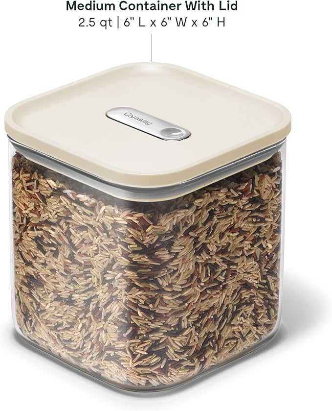 Caraway 2.5qt Glass Airtight Food Storage Container with Lid ??Non-Toxic, BPA-Free Kitchen Storage Container ??Stackable, Space-Saving Airtight Container for Dry Goods and More - Cream