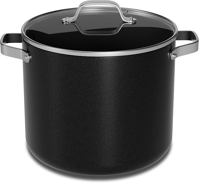 Bakken 16 Quart Ceramic Coated Stock Pot with Lid, Easy Clean Nonstick Pot, Tempered Glass Lid, Riveted Stainless Steel Handles, Oven Safe Up To 500째F, PTFE & PFAS Free, All Stove Compatible, Black