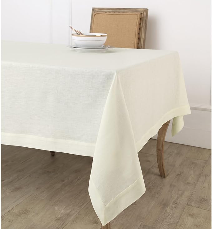 Solino Home Linen Ivory Tablecloth 60 x 108 Inch - 100% Pure Linen Rectangular Tablecloth - Machine Washable Table Cloth for Spring, Easter - Fete