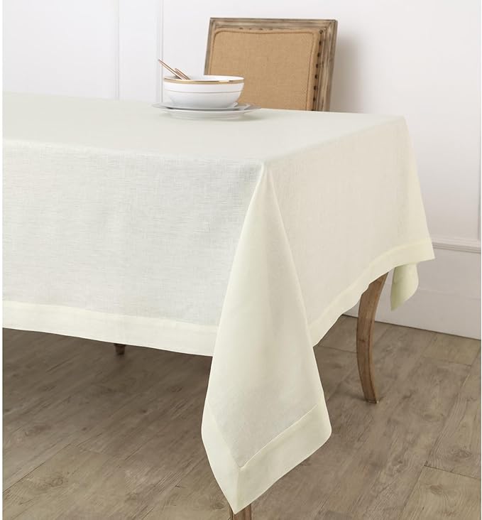 Solino Home Linen Ivory Tablecloth 60 x 102 Inch - 100% Pure Linen Rectangular Tablecloth - Machine Washable Table Cloth for Spring, Easter - Fete