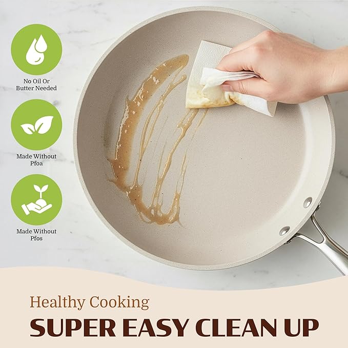 Granitestone Ceraluxe 3pc Non Stick Frying Pans Set, 8,10,12 inch Ceramic Frying Pan Skillet Set, Non Toxic Frying pans Nonstick for Cooking, Induction Ready, PFOA Free, Oven & Dishwasher Safe - Taupe