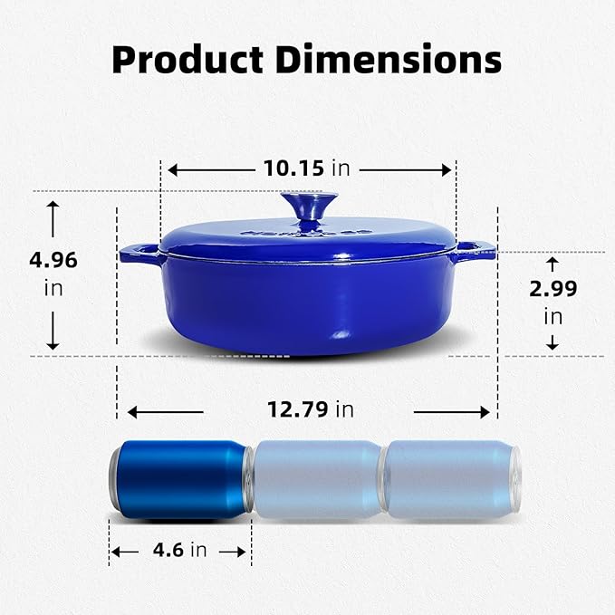 5.5 Quart Enameled Cast Iron Dutch Oven with Lid ??Dual Handles ??Oven Safe up to 500째 F or on Stovetop - Use to Marinate, Cook, Bake, Refrigerate and Serve ??Blue