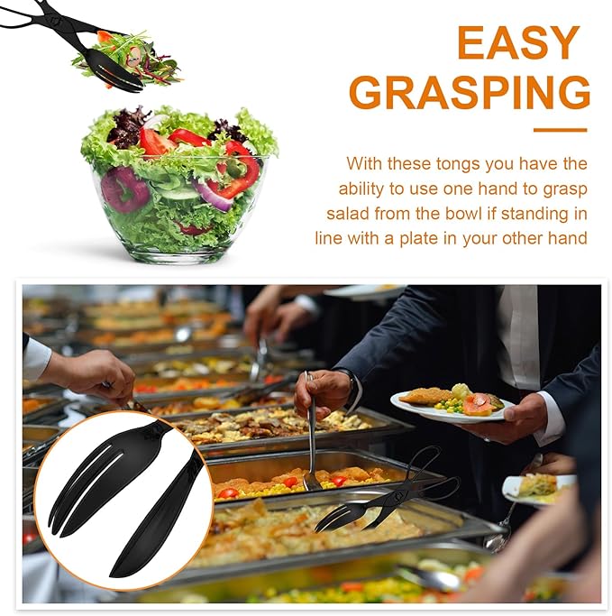 18 Pcs Plastic Serving Utensils 9" Disposable Utensils Set Includes Spoons Serving Forks Tongs for Birthday Wedding Parties Buffet Cutlery Food (Black)