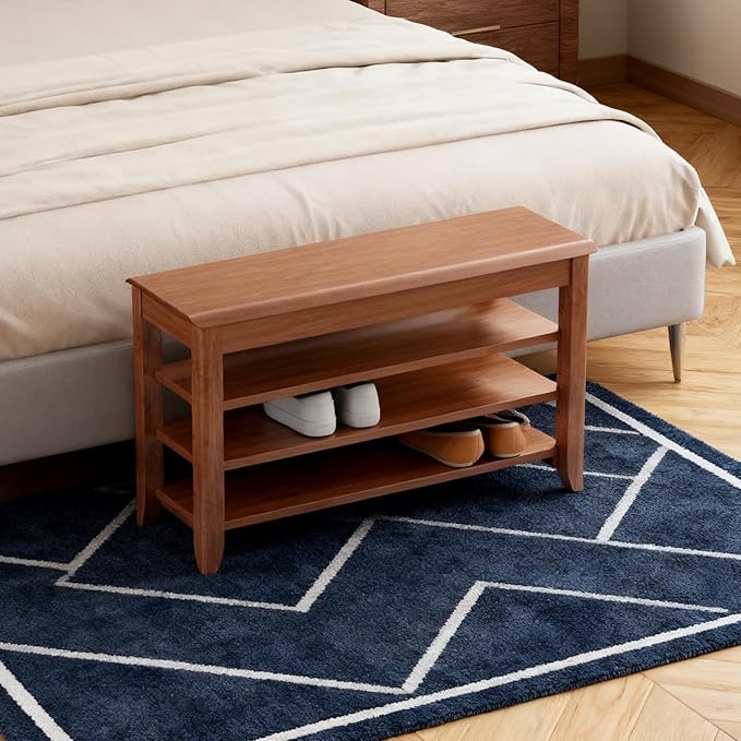 FEBORY Solid Wood Shoe Bench for Entryway ??Heavy-Duty Solid Wood Shoe Rack, Extra-Sturdy Storage Seat with 550 lb Capacity, Perfect for Foyer, Hallway, Closet, or Mudroom (Natural Finish)