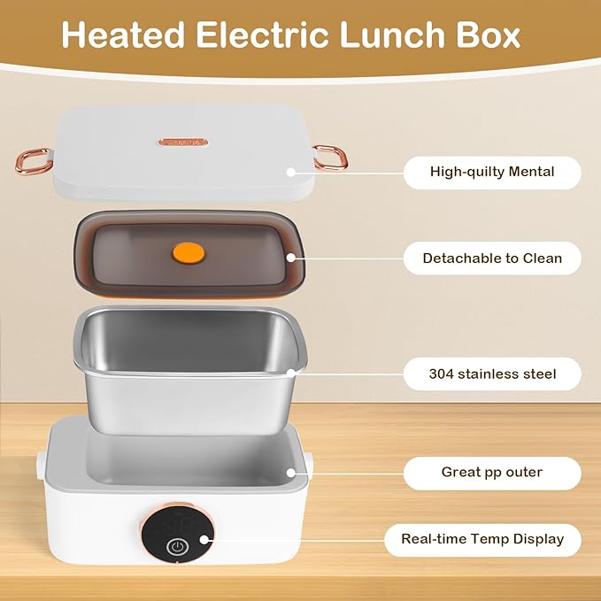 Iridesc Self Heating Lunch Box, 1L Battery Powered Lunch Box with Automatic Heating, 16000mAH Rechargeable Battery Provid Rapid Heating, Designed for Car, Office, Travel, Picnic & outdoor