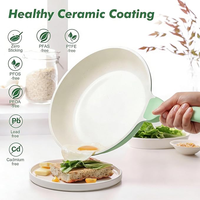 SENSARTE Nonstick Ceramic Frying Pan 9.5-Inch, Healthy Non Toxic Skillet, Induction Compatible Omelet Pan with Heat Resistant Handle, PFAS-Free