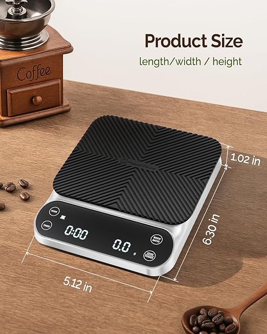 Maestri House S3 Coffee Scale with Timer, 3kg/0.1g Rechargeable Digital Scale, 3 Brew Modes, Adjustable Ratios & Flow Rate Display, Barista-Grade for Pour-Over, Espresso, French Press ?“White
