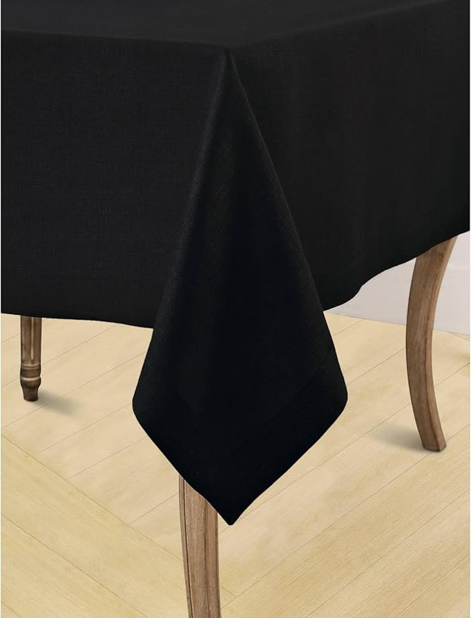 Solino Home Linen Black Tablecloth 60 x 144 Inch - 100% Pure Linen Rectangular Tablecloth - Machine Washable Table Cloth for Winter, Easter - Fete