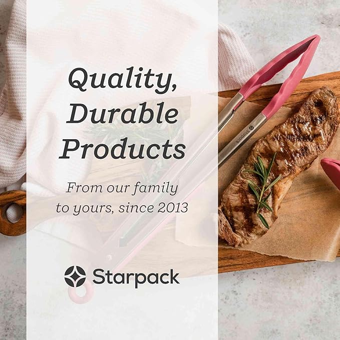 Starpack 'Get a Grip' Silicone Kitchen Tongs for Cooking 9 Inch - BBQ Silicone Tongs for Grill Heat Resistant to 600째F - Stainless Steel Utensils with Non Stick Rubber Tips for Serving Food